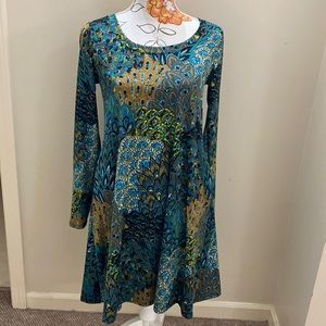 Hand Jive Long-Sleeve Peacock Dress XS